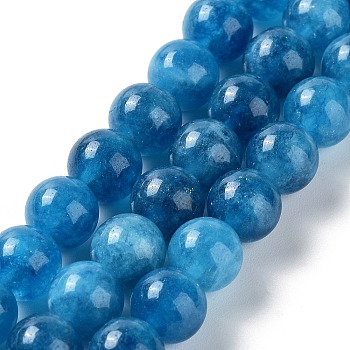 Dyed Natural Malaysia Jade Beads Strands, Round, Steel Blue, 8mm, Hole: 1.2mm, about 23pcs/strand, 7.28 inch(18.5cm)