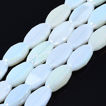 Electroplate Glass Beads Strands, AB Color Plated, Faceted, Rice, Gainsboro, 10x6x3.5mm, Hole: 1.4mm, about 50pcs/strand, 19.69~20.94 inch(50~53.2cm)