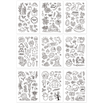 Acrylic Stamps, for DIY Scrapbooking, Photo Album Decorative, Cards Making, Stamp Sheets, Mixed Patterns, 16x11x0.3cm, 9 patterns, 1sheet/pattern, 9sheets/set