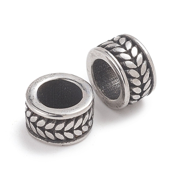 316L Surgical Stainless European Beads, Large Hole Beads, Column, Antique Silver, 9.5x6mm, Hole: 6mm