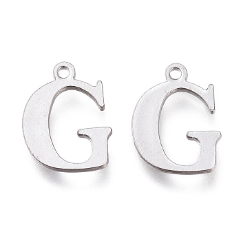 304 Stainless Steel Charms, Laser Cut, Alphabet, Stainless Steel Color, Letter.G, 12x9x0.8mm, Hole: 1mm