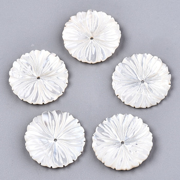 Natural White Shell Mother of Pearl Shell Beads, Carved, Flower, Creamy White, 24x2mm, Hole: 1.2mm
