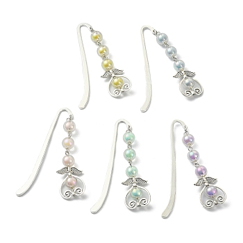 Alloy Hook Bookmarks, with Acrylic Beads, Wing & Heart Pendant Book Marker, Mixed Color, 148~149mm