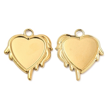 304 Stainless Steel Pendant Cabochon Settings, Melting Heart, Real 18K Gold Plated, Tray: 14x13mm, 21.5x19.5x2mm, Hole: 3mm
