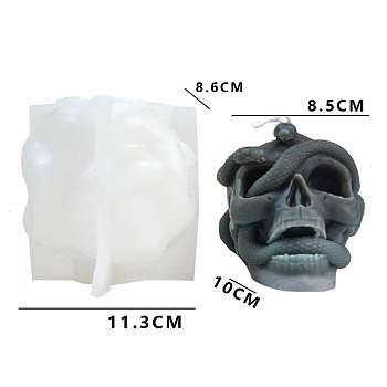 Food Grade DIY Silicone Candle Molds, For Candle Making, Skull, White, 8.6x11.3x9.5cm