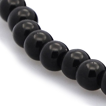 Round Glass Beads Strands, Black, 4mm, Hole: 1mm, about 105pcs/strand, 15.7 inch