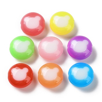 Two Tone Opaque Acrylic Beads, Imitation Jelly, Flat Round, 17.5x10mm, Hole: 2.8mm, about 357pcs/500g