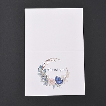 Paper Greeting Card, Word Thank You Rectangle Card, Flower Pattern, 140x94x0.3mm