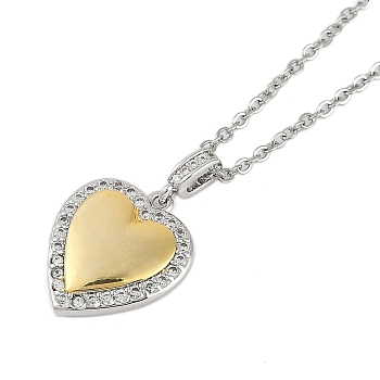 Brass Clear Cubic Zirconia Pendant Cable Chain Necklaces, Golden & Stainless Steel Color, Heart, 17.76 inch(45.1cm)