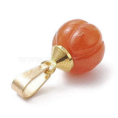 Charmes de citrouille en aventurine rouge naturelle avec ton doré 304 clips en acier inoxydable sur bélières(PALLOY-JF02349-01)-4