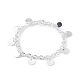 304 Stainless Steel Flat Round Charm Bracelets with Cable Chains for Women(BJEW-G669-25S)-1