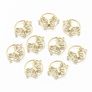 304 Stainless Steel Links Connectors, Laser Cut, Flat Round with Hollow Butterfly, Real 18K Gold Plated, 15x18x1mm, Hole: 0.8mm(STAS-S116-103G)