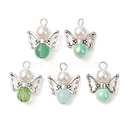 Imitation Pearl Acrylic Pendants, with Alloy Wings and Glass Beads, Angel, Lime Green, 23x18x3mm, Hole: 3mm(PALLOY-JF02624-01)