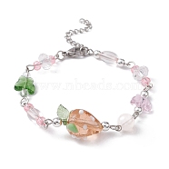 Strawberry Lampwork & Glass Butterfly Beaded Bracelets, with 304 Stainless Steel Chains, Colorful, 9 inch(22.8cm)(BJEW-JB10102)