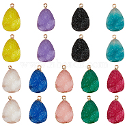 Druzy Resin Pendants, with Edge Light Gold Plated Iron Loops, Teardrop, Mixed Color, 26.5x17x8.5mm, Hole: 1.8mm, 18pcs/box(RESI-FH0001-16LG)