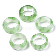 Natural White Jade Rings, Wide Band Rings, Dyed, Light Green, Size 9, Inner Diameter: 19mm(X-G-N0326-037A-01)