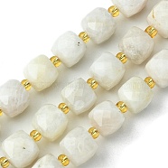 Natural Moonstone Beads Strands, with Seed Beads, Faceted Cube, 8~9x8~9x8~9mm, Hole: 0.9~1mm, about 35~39pcs/strand, 14.80''~15.16''(37.6~38.5cm)(G-Q010-A05-01)