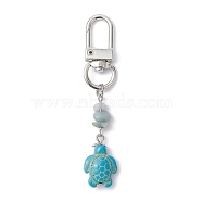 Sea Turtle Synthetic Turquoise Pendant Decoration, with Alloy Swivel Clasps and Natural Flower Amazonite Chips Beads, Platinum, 73mm(HJEW-JM01423)