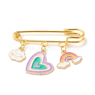 Cloud Heart and Rainbow Charm Enamel Brooch Pin, Alloy Safety Pin for Scarves Sweater, Golden, Colorful, 39x50mm, Pin: 1.5mm(JEWB-BR00062-02)