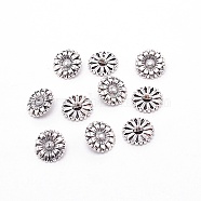 Alloy Buttons, 1-Hole, Flat Round with Flower, for Sewing Crafting, Antique Silver, 17.5x6.5mm, Hole: 2mm, 10pcs/bag(BUTT-WH0021-07AS)