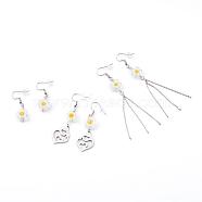 Millefiori Glass Flower Dangle Earrings Set, with 304 Stainless Steel Earring Hooks and Ear Nuts, Stainless Steel Color, 38mm, 62mm, 90mm, Pin: 0.7mm, 3 pairs/set(EJEW-JE04468)