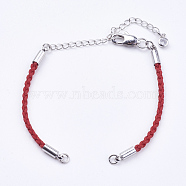 Braided Cotton Cord Bracelet Making, with Brass Lobster Claw Clasps and Extender Chains, with Rhinestone, Platinum, Red, 5-3/8 inch~5-1/2 inch(13.5~14cm), 3mm, Hole: 2mm(MAK-I006-22P)