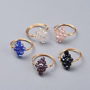 Handmade Transparent Glass Rings, with Eco-Friendly Copper Wire, Rhombus, Mixed Color, Size 10~11, 20~21mm, 5pcs/set(RJEW-JR00270)