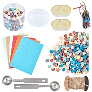 Sealing Wax Particles for Retro Seal Stamp, with Hemp String, Paper Envelopes, Satin Ribbon, Wax Seal Spoon, Candle, Plastic Beads Containers, Column Spinge Mat, Mixed Color, 9x5mm(DIY-CP0003-48B)