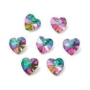 Faceted Glass Charms, Heart, Back Plated, Green, 14x14x7.5mm, Hole: 1.4mm(RGLA-L026-B07)