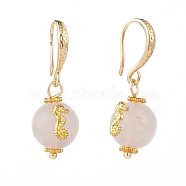 Natural Rose Quartz Dangle Earrings, with Brass Earring Hooks, Alloy Cabochons and Spacer Beads, Round with Sea Horse, Golden, 30x10mm, Pin: 1mm(EJEW-JE04432-01)