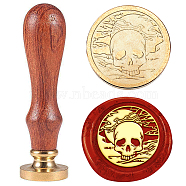 Brass Wax Seal Stamp with Handle, for DIY Scrapbooking, Skull, 89x30mm(AJEW-WH0184-1149)