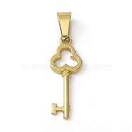 Vacuum Plating 304 Stainless Steel Pendants, Clover Shaped Key Charms, Golden, 25x9x2mm, Hole: 7.5x3.5mm(STAS-P315-06G)