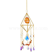Golden Iron Wind Chime, with Natural Carnelian, Crystal, for Outside Yard and Garden Decoration, 450mm, Hole: 11mm(HJEW-K045-01G-03)
