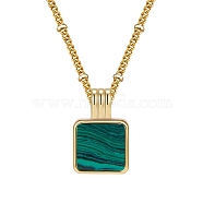 SHEGRACE Brass Pendant Necklaces, with Synthetic Malachite and Cable Chains, Square, Real 18K Gold Plated, 16.54 inch(42cm)(JN956A)