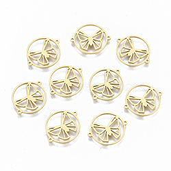 304 Stainless Steel Links Connectors, Laser Cut, Flat Round with Hollow Butterfly, Real 18K Gold Plated, 15x18x1mm, Hole: 0.8mm(STAS-S116-103G)