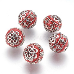 Handmade Indonesia Beads, with Metal Findings, Round, Antique Silver, Red, 19.5x19mm, Hole: 1mm(IPDL-E010-20N)