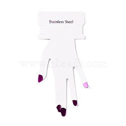 Hand Shaped Cardboard Paper Bracelet Display Cards, with Word Stainless Steel, White, 17.7x8.5x0.04cm, Hole: 7~8mm(CDIS-F004-01A)
