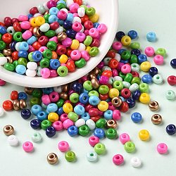 Opaque Glass Seed Beads, Round Hole, Round, Mixed Color, 4~4.5x2.5~3mm, Hole: 1.2~1.4mm, about 5769pcs/pound(SEED-A030-06)