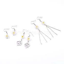 Millefiori Glass Flower Dangle Earrings Set, with 304 Stainless Steel Earring Hooks and Ear Nuts, Stainless Steel Color, 38mm, 62mm, 90mm, Pin: 0.7mm, 3 pairs/set(EJEW-JE04468)