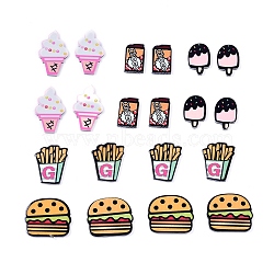 Plastic Cabochons, French Fries & Ice Lolly & Ice Cream & Hamburger & Chocolate, Mixed Color, 16~27x11~25x2~2.5mm, 20pcs/set(KY-X0008-13)