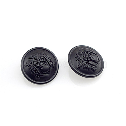 Alloy Shank Button, Flat Round with Skull, Matte Gunmetal Color, 23x11mm, Hole: 2mm(BUTT-WH0014-10MB)