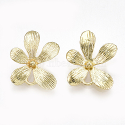 Brass Links connectors, Flower, Real 18K Gold Plated, 11.5x10x1.5mm, Hole: 1mm(X-KK-S348-196)