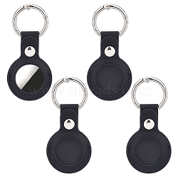 Elite 4Pcs Portable PU Leather Protector Cover, with Window & Aluminum Alloy Spring Gate Ring, for Car Key, GPS, Black, 90x42mm, Inner Diameter: 34mm(AJEW-PH0004-16)