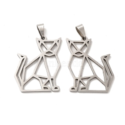 201 Stainless Steel Origami Pendants, Cat Outline Charms, Stainless Steel Color, 29.5x22x1.5mm, Hole: 6.5x3mm(STAS-K251-049P)