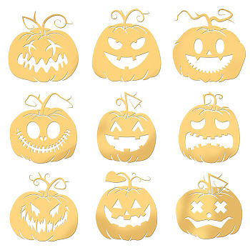 Nickel Decoration Stickers, Metal Resin Filler, Epoxy Resin & UV Resin Craft Filling Material, Halloween Theme, Pumpkin Pattern, 40x40mm, 9 style, 1pc/style, 9pcs/set