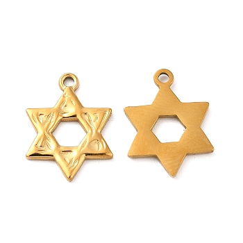 Ion Plating(IP) 304 Stainless Steel Pendants, Star of David Charm, Golden, 17x13x1mm, Hole: 1.5mm