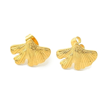 PVD Vacuum Plating 304 Stainless Steel Stud Earrings for Women, Long-Lasting Plated, Ginkgo Leaf, Golden, 11.2x17mm