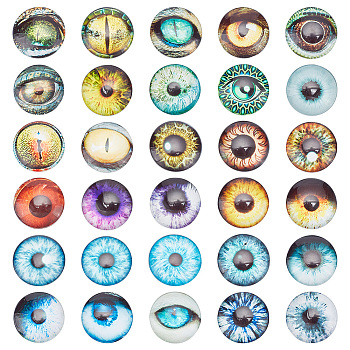 Elite 1 Bag Glass Cabochons, Half Round/Dome with Eye Pattern, Mixed Color, 40mm, about 30pcs/bag