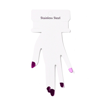 Hand Shaped Cardboard Paper Bracelet Display Cards, with Word Stainless Steel, White, 17.7x8.5x0.04cm, Hole: 7~8mm
