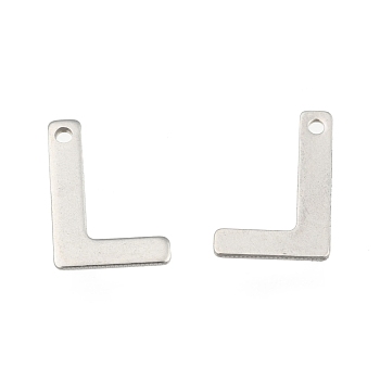 304 Stainless Steel Letter Charms, Letter.L, 11x7.5x0.5mm, Hole: 1mm